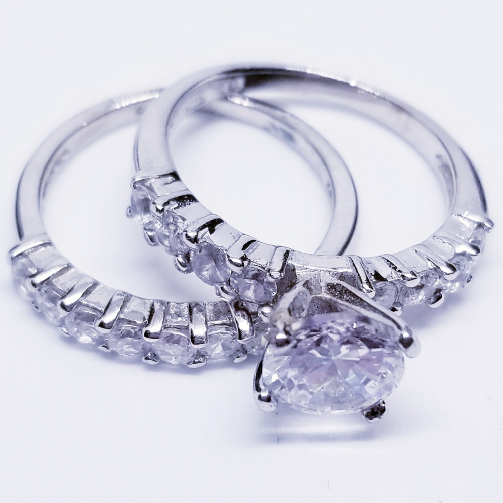Sterling Silver Wedding Ring Set 925 CZ Round sz 6 - Picture 4 of 8